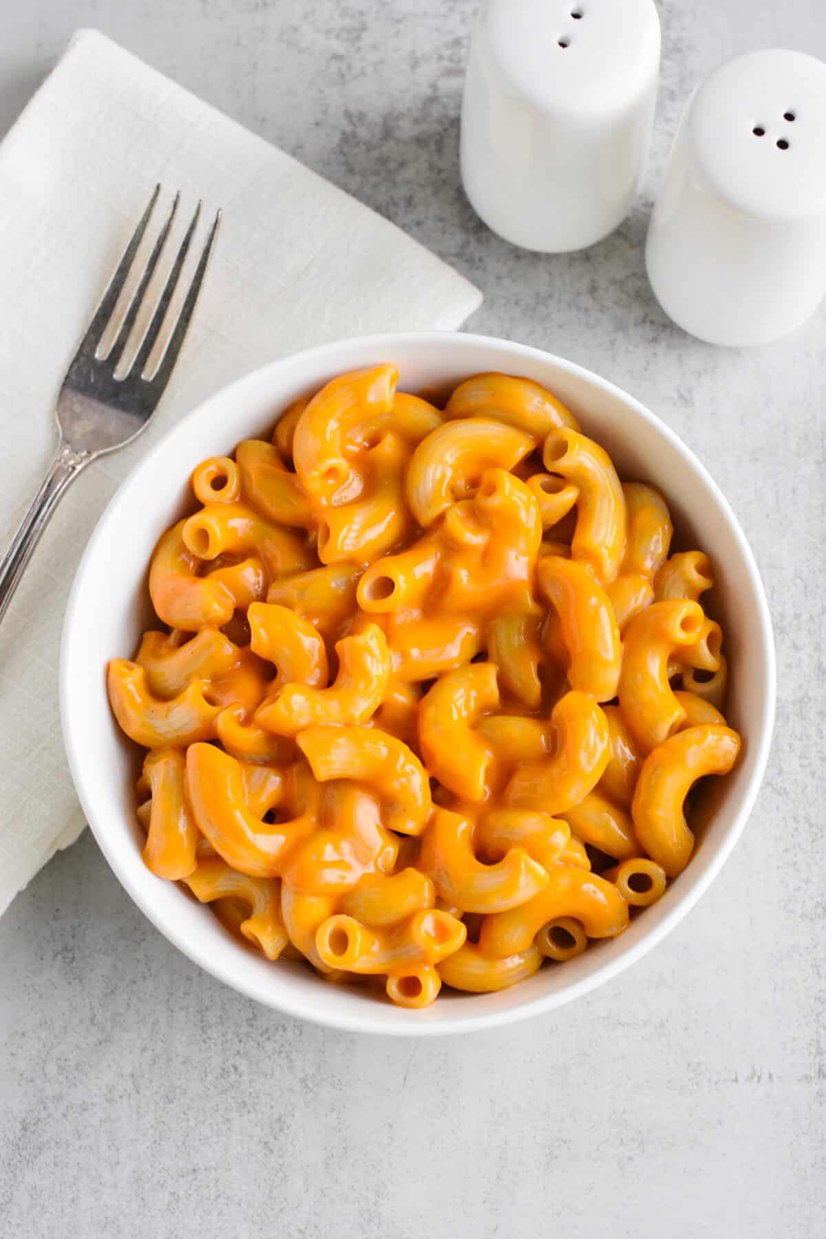 A bowl of macaroni and cheese using vegan cheese sauce.